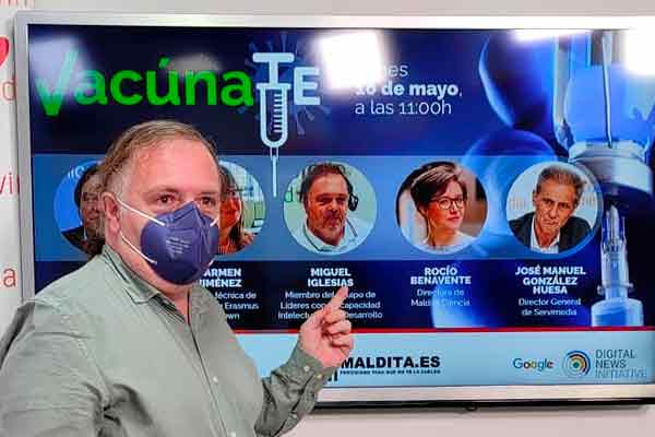 Miguel Iglesias durante un encuentro #VacunaTE de Servimedia y Maldita